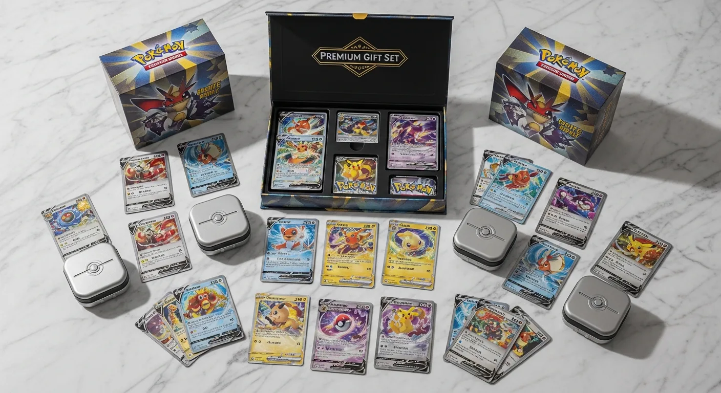 Assortiment de coffrets Pokémon premium présentés sur fond neutre